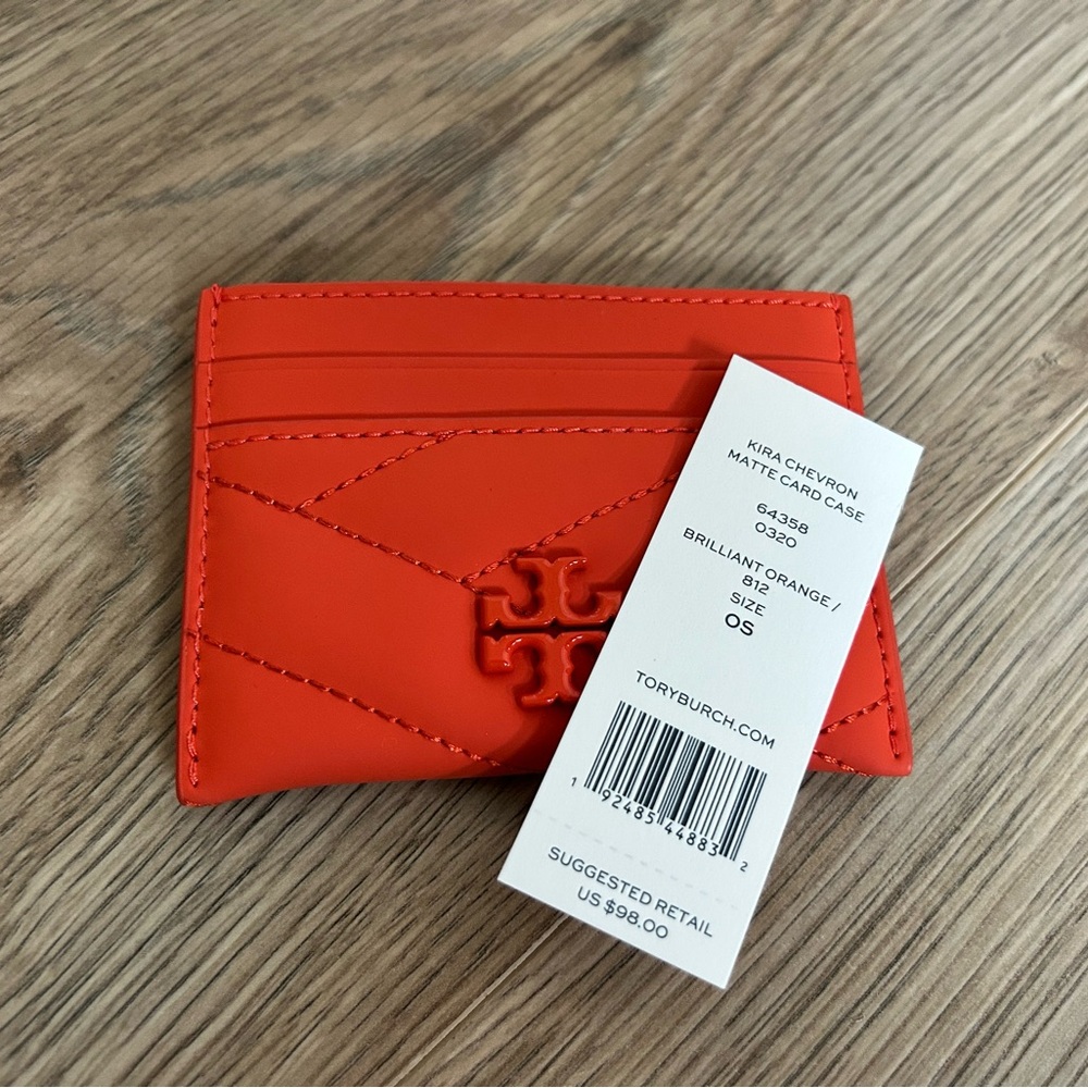 Tory Burch Kira Chevron Brilliant Orange Matte Card Holder wallet